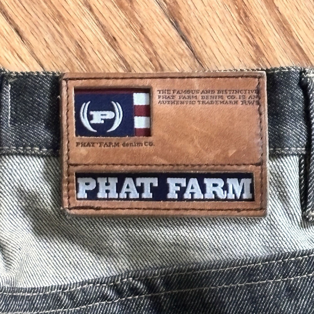 Vintage Phat Farm Black Carpenter Baggy Jeans 36x34 Hip Hop Style Tapered 34x34 - Picture 5 of 10